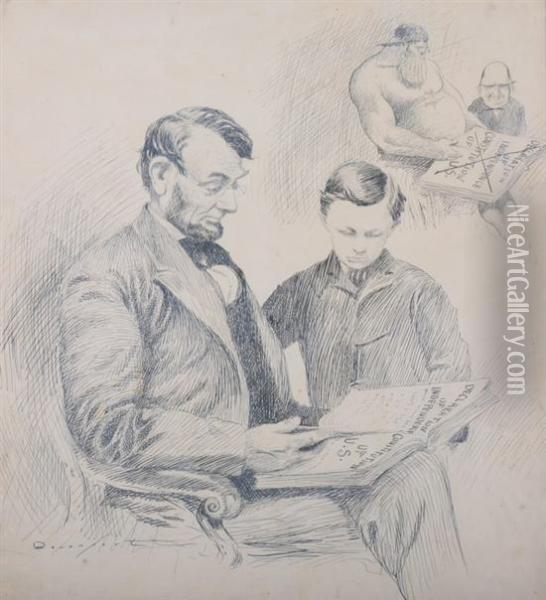 Political Cartoon Of Abraham Lincoln With Son Oil Painting - Homer Calvin Davenport
