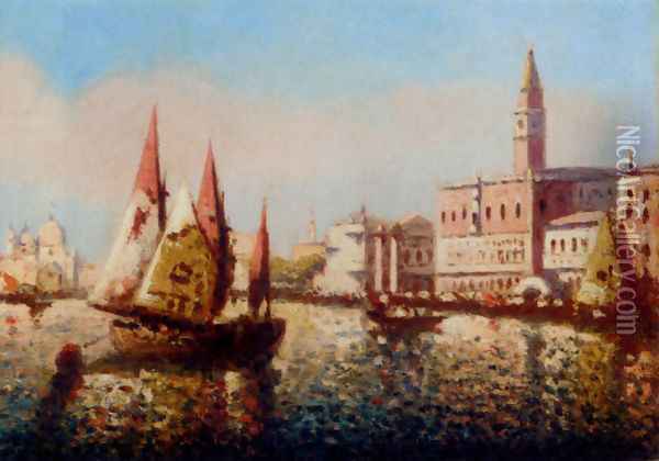 Trading Vessels In The Bacino Di San Marco, Venice Oil Painting - Joaquin Miro