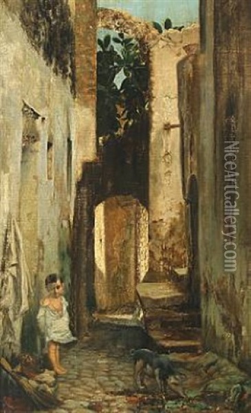 Alley In Rome Oil Painting - Wenzel Ulrik Tornoe