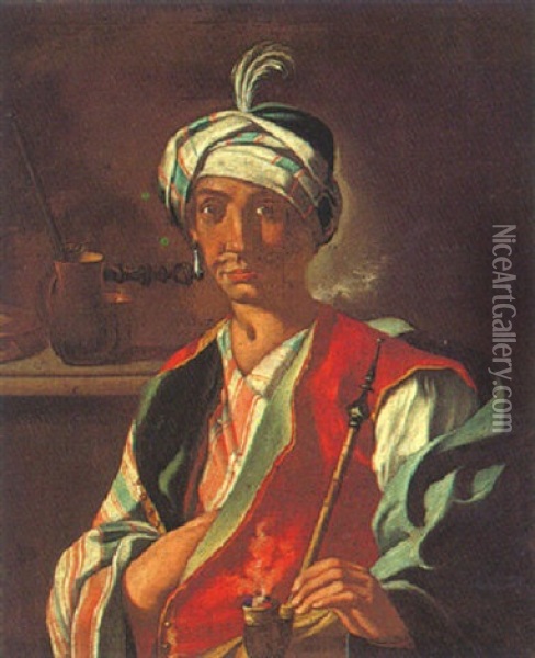 Portrait Of An Ottoman Pipe-smoker Oil Painting - Giuseppe Bonito