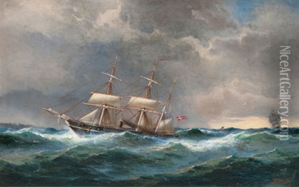 Dampfsegler Oil Painting - Franz Johann (Wilhelm) Huenten