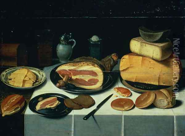 Still Life with a Ham Oil Painting - Floris Gerritsz. van Schooten