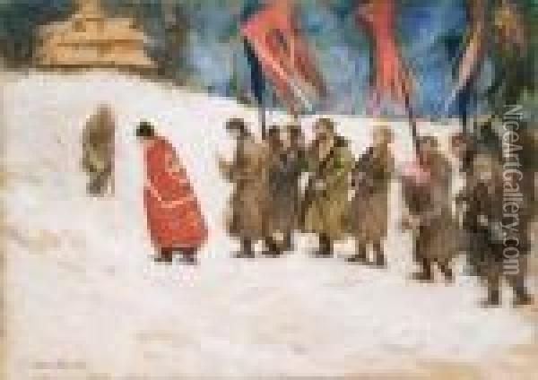 Processione Nella Neve Oil Painting - Teodor Axentowicz