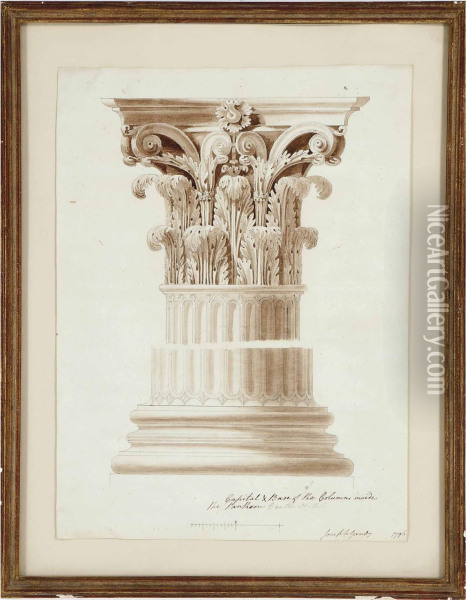 Capital & Base Of The Columns Inside The Pantheon Oil Painting - Joseph Michael Gandy