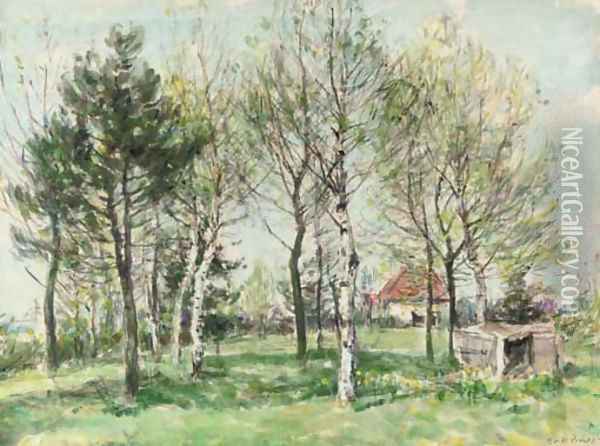 Birch trees in spring Oil Painting - William Mark Fisher