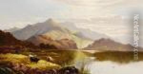 A Highland Loch Oil Painting - Charles Leslie