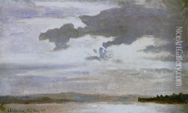 Landschaft Und Wolken Am Chiemsee Oil Painting - Hans Frederick Gude
