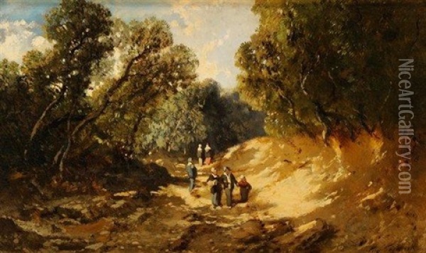 Promenade Dominicale En Foret De Fontainebleau Oil Painting - Eugene Ciceri