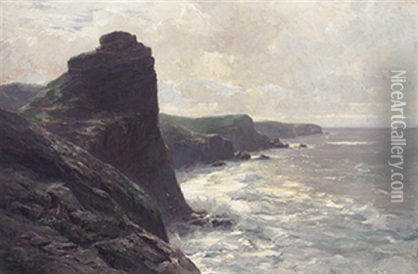 Steilkuste Am Meer Im Sonnigen Morgenlicht Oil Painting - Erwin Carl Wilhelm Guenther