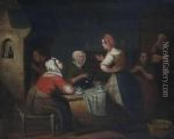 Boerinnen In Interieur Oil Painting - Aime Pez