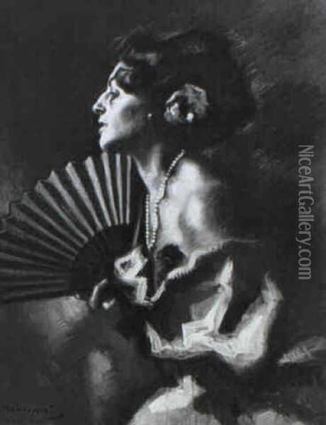 Elegante Dame In Abendrobe Oil Painting - Hugo von Habermann the Elder