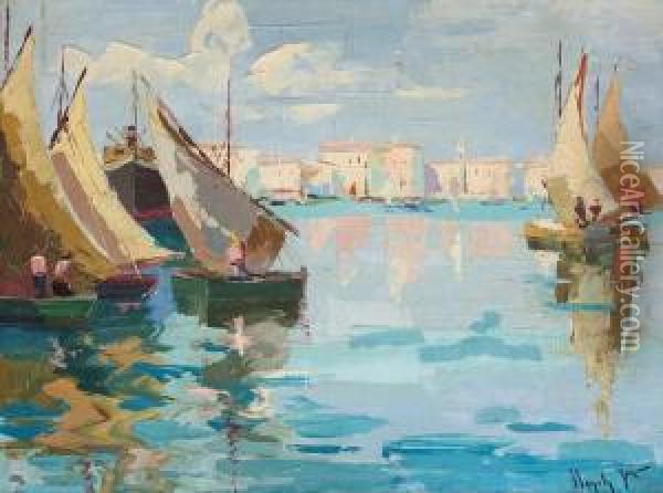 Port Oil Painting - Rudolf Negely