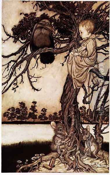 Talking to the Crow from Peter Pan in Kensington Gardens by J.M. Barrie, 1906 Oil Painting - Arthur Rackham