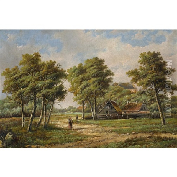 Landschaft Mit Gehoft Oil Painting - Hendrik Barend Koekkoek