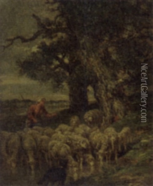 Shepherd And Flock Oil Painting - Charles Emile Jacque