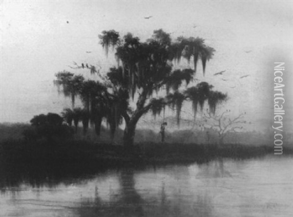 Oak Tree Swamp Landscape With Hanging Man Oil Painting - Richard Clague