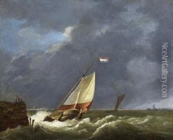 Seegelboote Auf Sturmisch Bewegter
 See. Oil Painting - Hermanus Koekkoek
