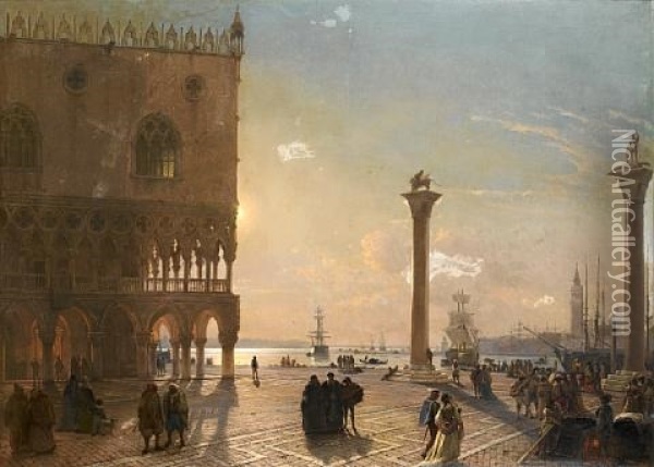 The Piazza San Marco By Moonlight Oil Painting - Friedrich Nerly the Younger