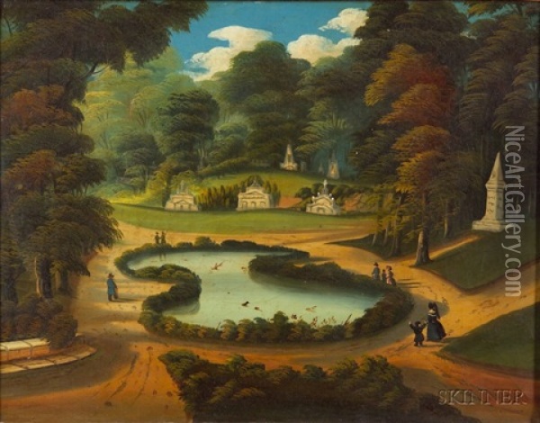 View Of Forest Pond, Mount Auburn Cemetery, Cambridge, Massachusetts Oil Painting - Thomas Chambers