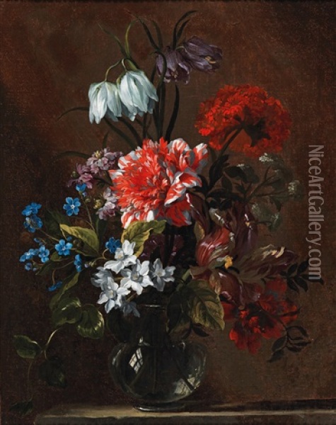 A Still Life Of Chrysanthemum Oil Painting - Nicolas Baudesson