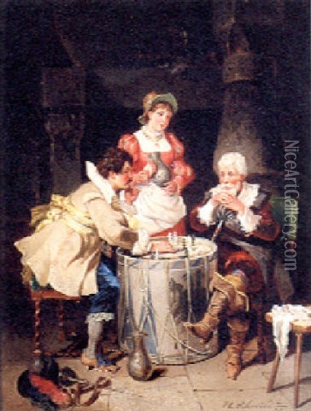 The Game Of Chess Oil Painting - Francois Louis Schmied