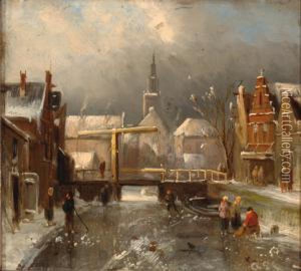 View Of Alkmaar Inwinter Oil Painting - Charles Henri Leickert