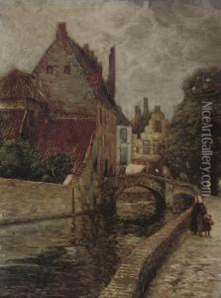 Quay St. Augustine, Bruges Oil Painting - Karl O'Lynch Van Town