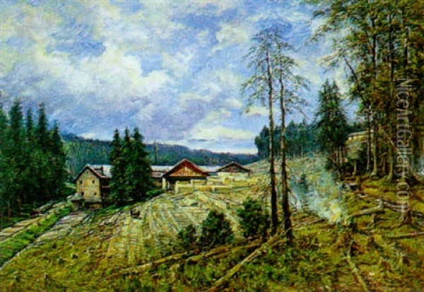 Sagewerk Im Wald Oil Painting - Carl Kaiser-Herbst
