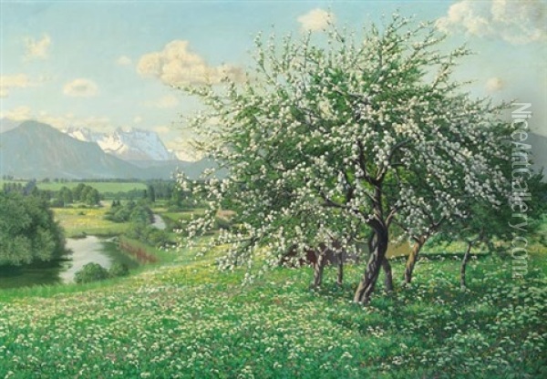 Bluhender Kirschbaum Oil Painting - Philipp Graf