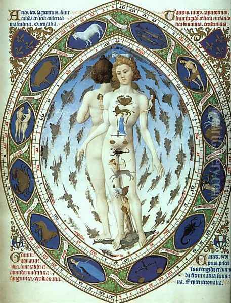 Zodiac Man as Mirror of Earth and Stars Oil Painting - Limbourg Brothers
