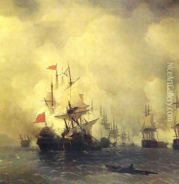Battle of Chios on 24 June Oil Painting - Ivan Konstantinovich Aivazovsky