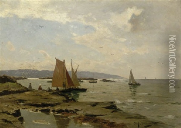 Summer, Sailing Boats Off The Swedish Coast Oil Painting - Olof August Andreas Jernberg