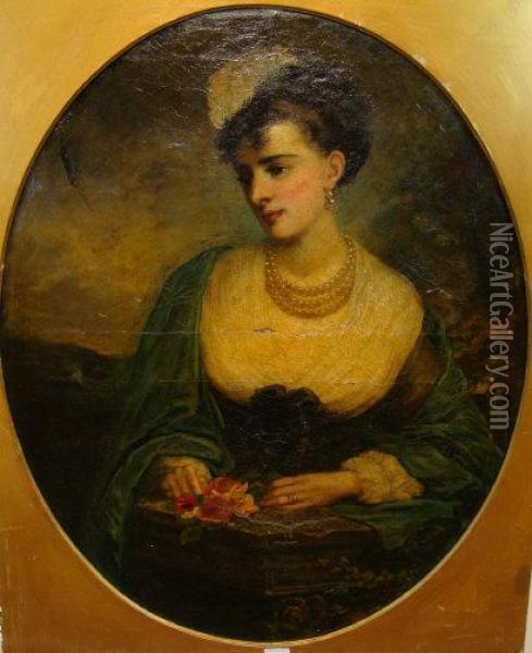 Portrait A Beautiful You Woman Wearing Pearls Oil Painting - Thomas Kent Pelham