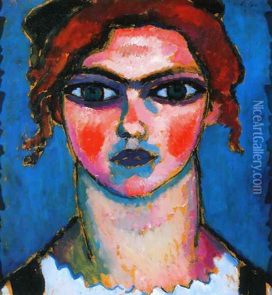 Young Girl with Green Eyes Oil Painting - Alexei Jawlensky