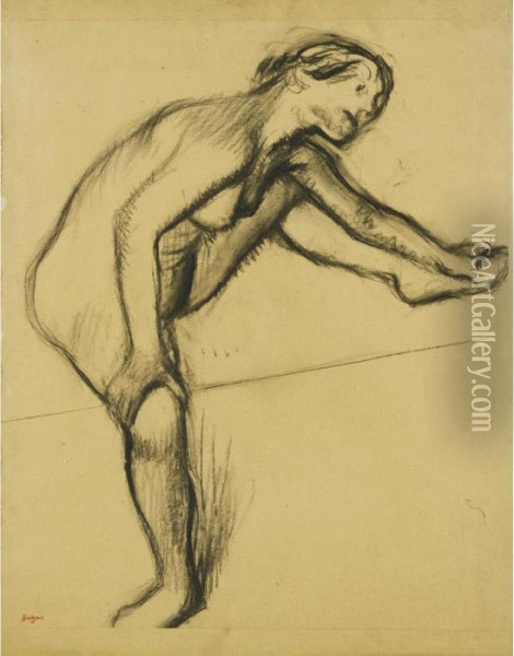 Etude De Nu (femme Assise, La Jambe Gauche Levee) Oil Painting - Edgar Degas