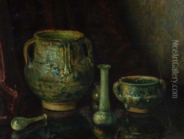 Stilleven Met Antiek Aardewerk En Glas Oil Painting - Bernardus Arps