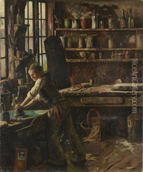 Jeune Homme Dans Un Atelier D'artiste Oil Painting - Carl Carlsen