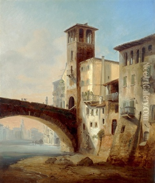 Hauser Mit Brucke In Florenz Oil Painting - Ivo Ambroise Vermeersch