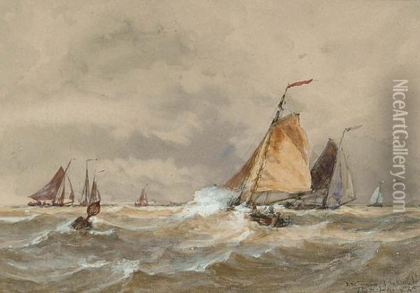 Dutch Fishing Vessels On The North Sea Oil Painting - Thomas Bush Hardy