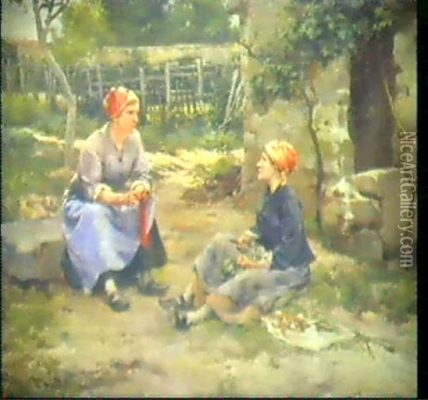 Zwei Bauerinnen Im Gesprach Oil Painting - Albert Charles Wallet