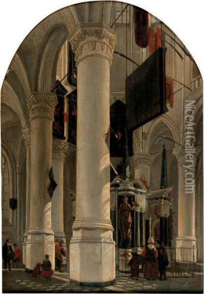 The Interior Of The New Church With The Tomb Of Willem The Silent, Delft Oil Painting - Gerrit Houckgeest