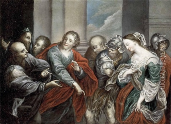 Christus Und Die Ehebrecherin Oil Painting - Bartolomeo Biscaino