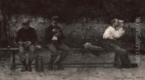 Soldiers On A Bench Oil Painting - Etienne Prosper Berne-Bellecour