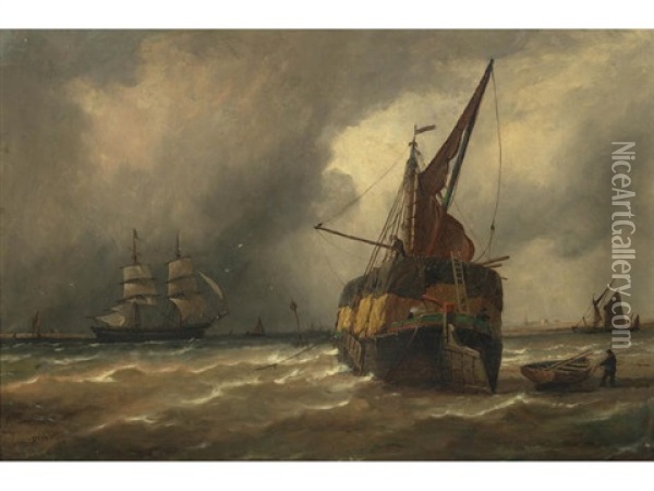 The Hay Barge Oil Painting - Richard Henry Nibbs
