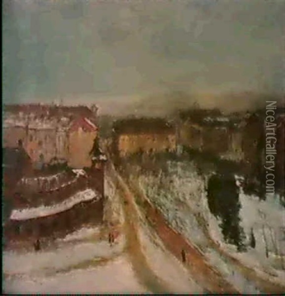 Prager Stadtansicht Im Winter Oil Painting - Antonin Hudecek