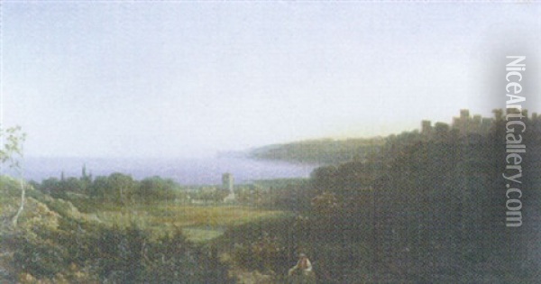 The Village And Castle Of Dunster Oil Painting - Edmund John Niemann