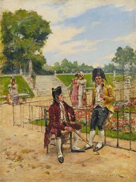 Spazierganger Im Jardin Du Luxembourg In Paris Oil Painting - Henri Victor Lesur