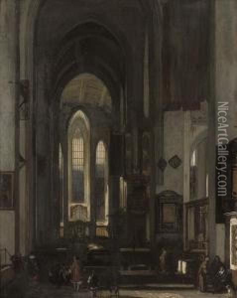 The Interior Of A Protestant Church Oil Painting - Emanuel de Witte