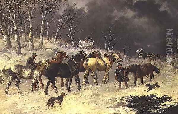 Horses in the Snow Oil Painting - John Frederick Herring Snr