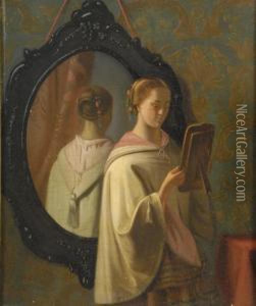 Girl Admiring Her Reflection Oil Painting - Marie Van Gogh
